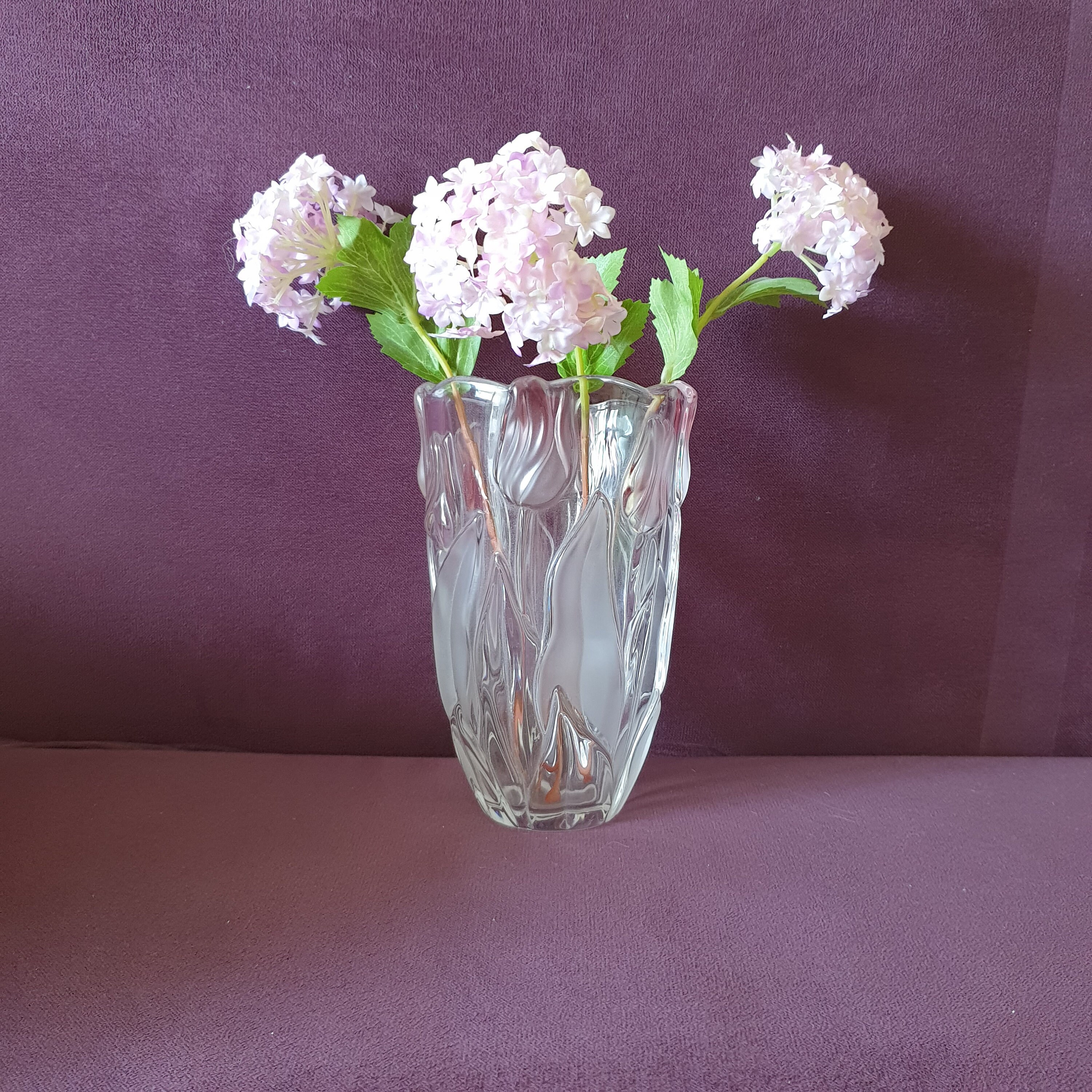 Vintage crystal glass flower vase with pink tulips Etsy