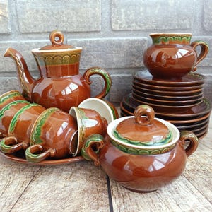 Ceramic coffee set, vintage ussr set, vintage brown coffee set, hand painted