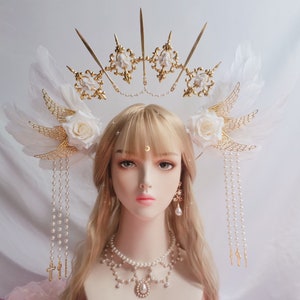 Feather crown, Lolita hairband,Halo Crown,sunburst crown, cosplay headpiece, Diamond crown,Halo Crown,DIY Kit,bridal headband