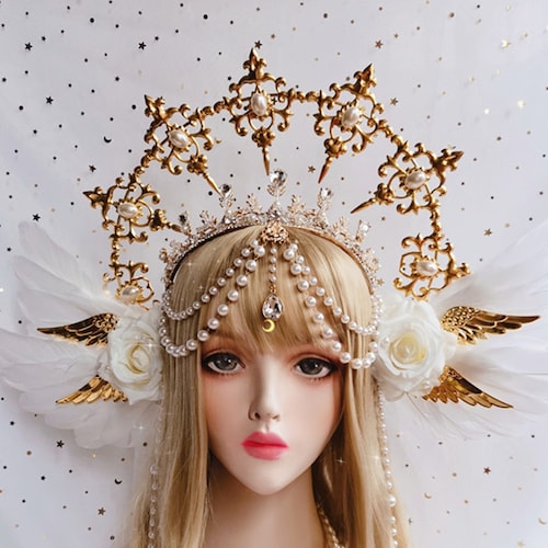 Feather Crown Headband Lolita Hairband Halo Crownsunburst - Etsy