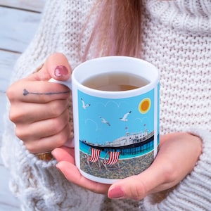 Coastal Art, Brighton, Deckchairs, Brighton Pier, Mug, Coaster, Gift Set, Gifts, Beside the Sea