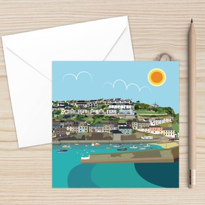 Mevagissey Harbour Art Card: Cornwall Seaside Design