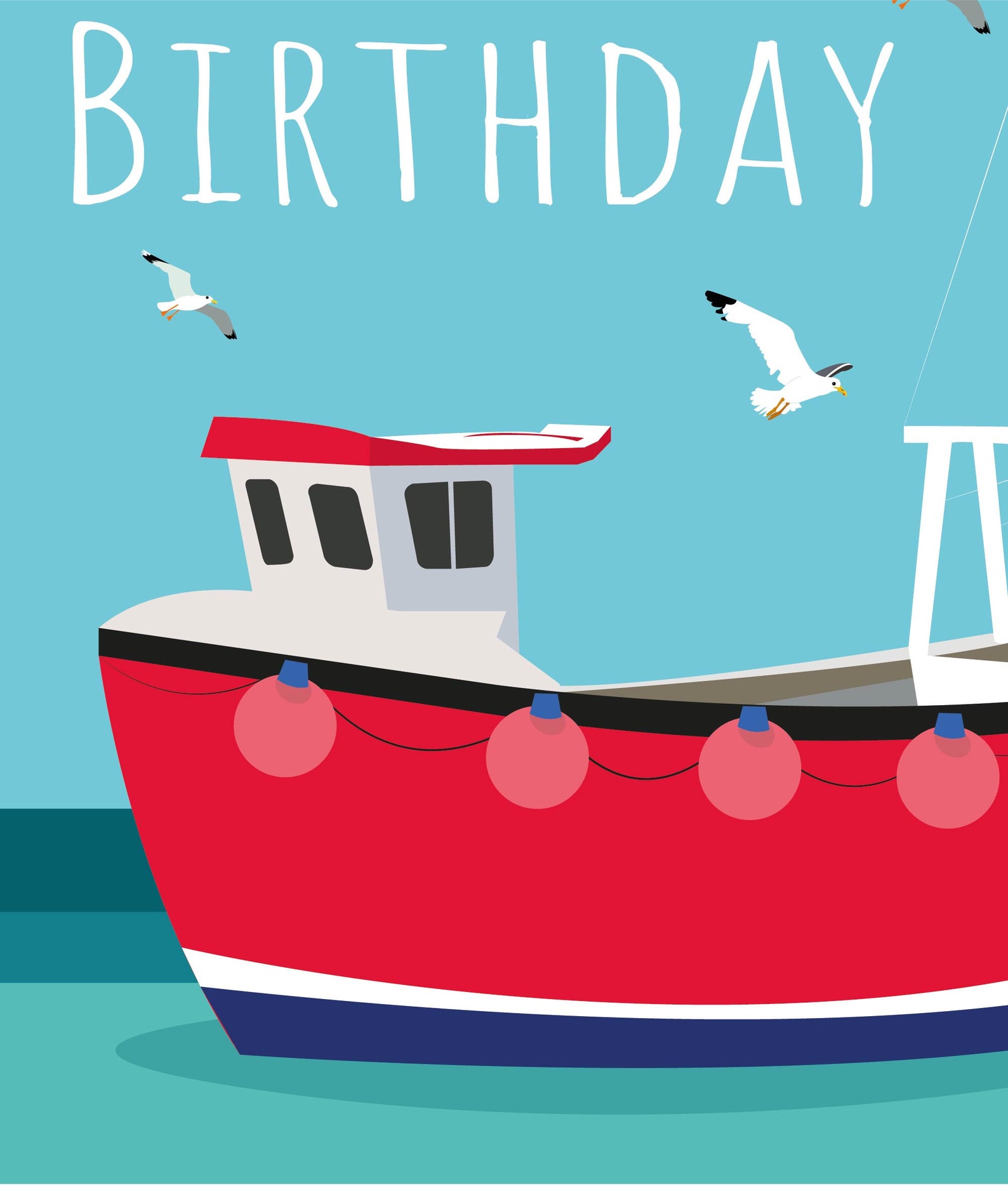 Happy Birthday Card Boat Fishing Card Artwork Cards Blank Etsy