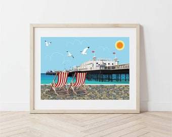 Brighton, Brighton Pier, Beside the Seaside, South Coast, Original Design, Artwork, Wall Art, Home Decor, Coastal Print