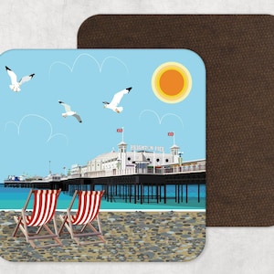 Illustrated Art, Artwork, Coaster, Coastal Print, Brighton, Brighton Pier, Home Decor