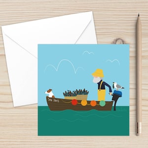Coastal Art, Seaside Cards, Seaside Art, Blank Cards, Happy Birthday, Fishing Boat, Quirky, Sea Dawg, Fisherman