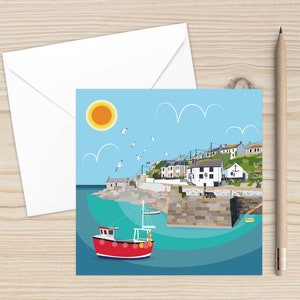 Porthleven, Fishing Village, Cornwall, Coastal Art, Seaside Design, Blank Card, Holiday Memories, Original Design