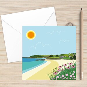 Gyllyngvase Beach Blank Card: Cornwall Seaside Art