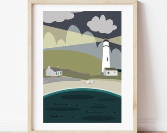 Illustrated Art, Artwork, Art Print, Illustrated Print, Digital Art, Digital Print, Coastal Print, Starry Night, Lighthouse, Night Scene