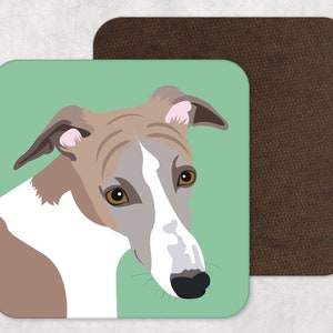 Illustrated Art, Artwork, Coaster, Dog Print, Whippet, Home Decor, Pet Portrait,
