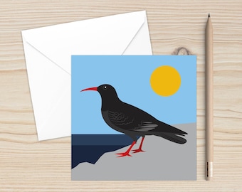 Bird Art, Chough, Cornwall, Blank Cards, Greeting Card, Any Occasion Card, Cliffs