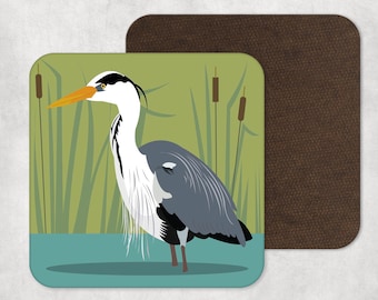 Illustrated Art, Artwork, Coaster, Bird Print, Heron, River Bird, Home Decor, Homewares, Drinks