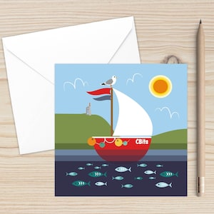 Seaside Sailboat Card: Coastal Art Blank Card