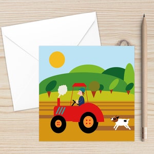 Countryside, Blank Cards, Happy Birthday, Farming, Tractor, Farmer, Ploughing the Field, Quirky