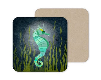 Illustrated Art, Artwork, Coaster, Coastal Print, Under the Sea, Seahorse, Quirky, Home Decor, Homewares