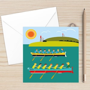Gig Rowing Art Card: Coastal Seaside Design