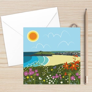 Porthmeor, St Ives, Cornwall, Coastal Art, Seaside Design, Blank Card, Holiday Memories, Original Design