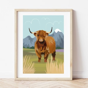 Highland Cow Art Print: Scottish Heilan Coo Illustration