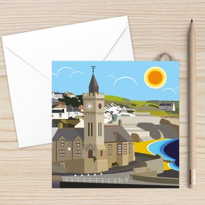 Porthleven, Fishing Village, Cornwall, Coastal Art, Seaside Design, Blank Card, Holiday Memories, Original Design