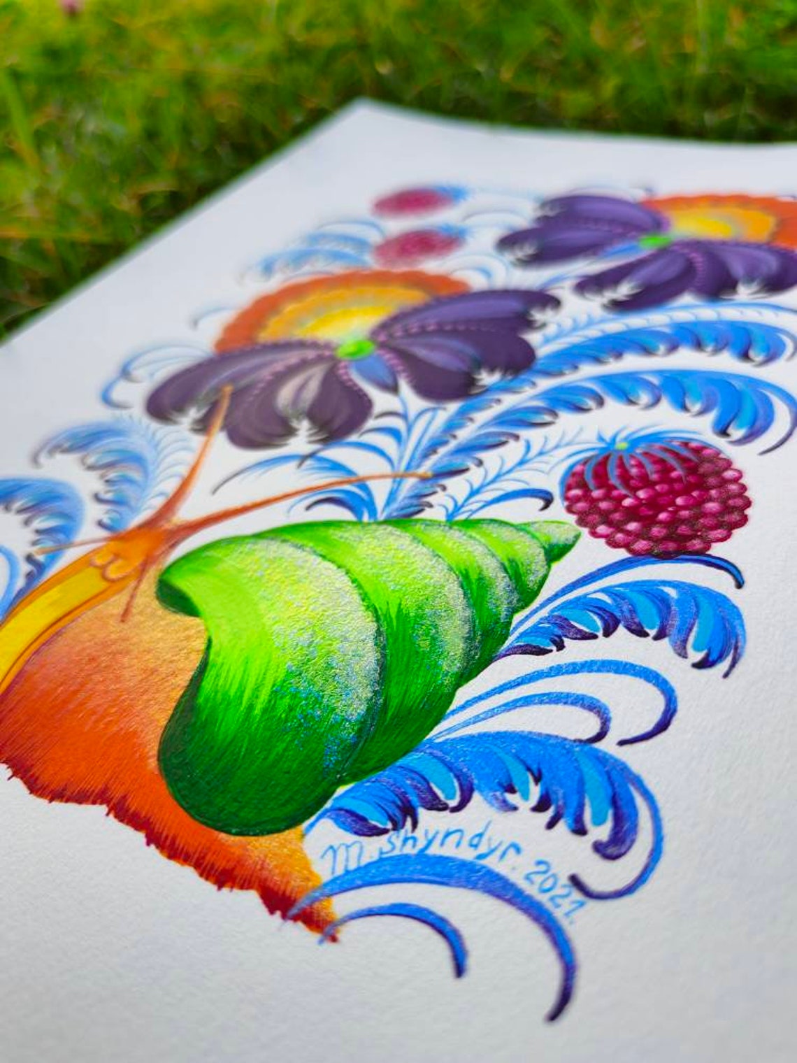 Little Cute Snail Acrylic Painting Snail Nursery Painting Etsy