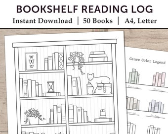 Bookshelf Reading Tracker Printable, 50 Book Tracker, Bookshelf Reading Log, Bookshelf Goal Tracker, Bookshelf Reading Challenge
