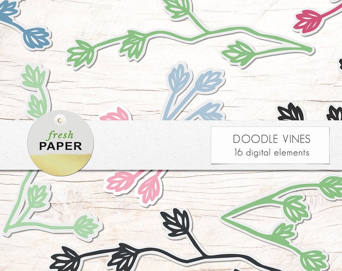Vine Clipart, Flower Clipart, Digital Vines, Doodle Clipart, Flower ...