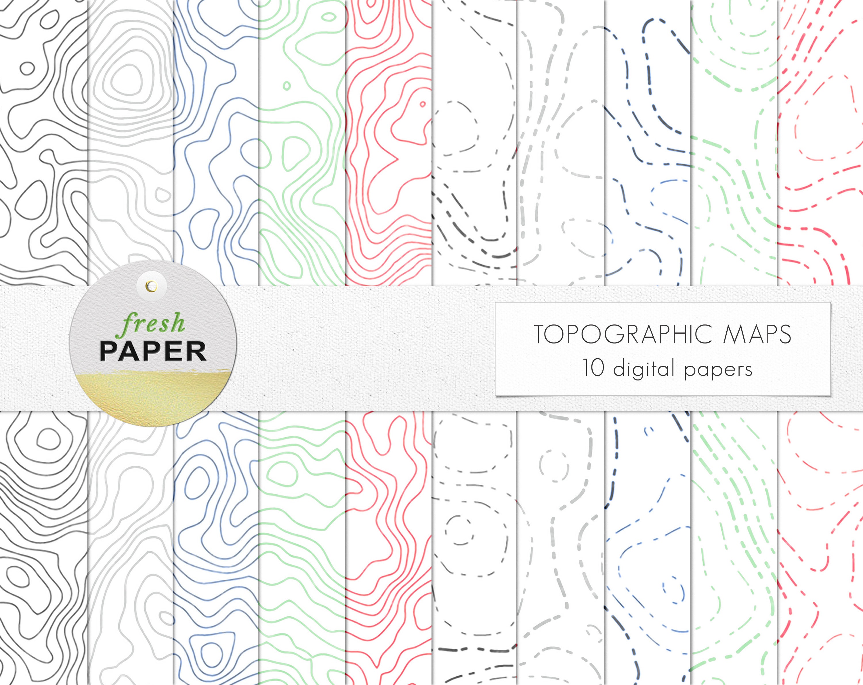 Topographic Map Digital Paper, Topo Digital Paper, Map Digital Paper ...