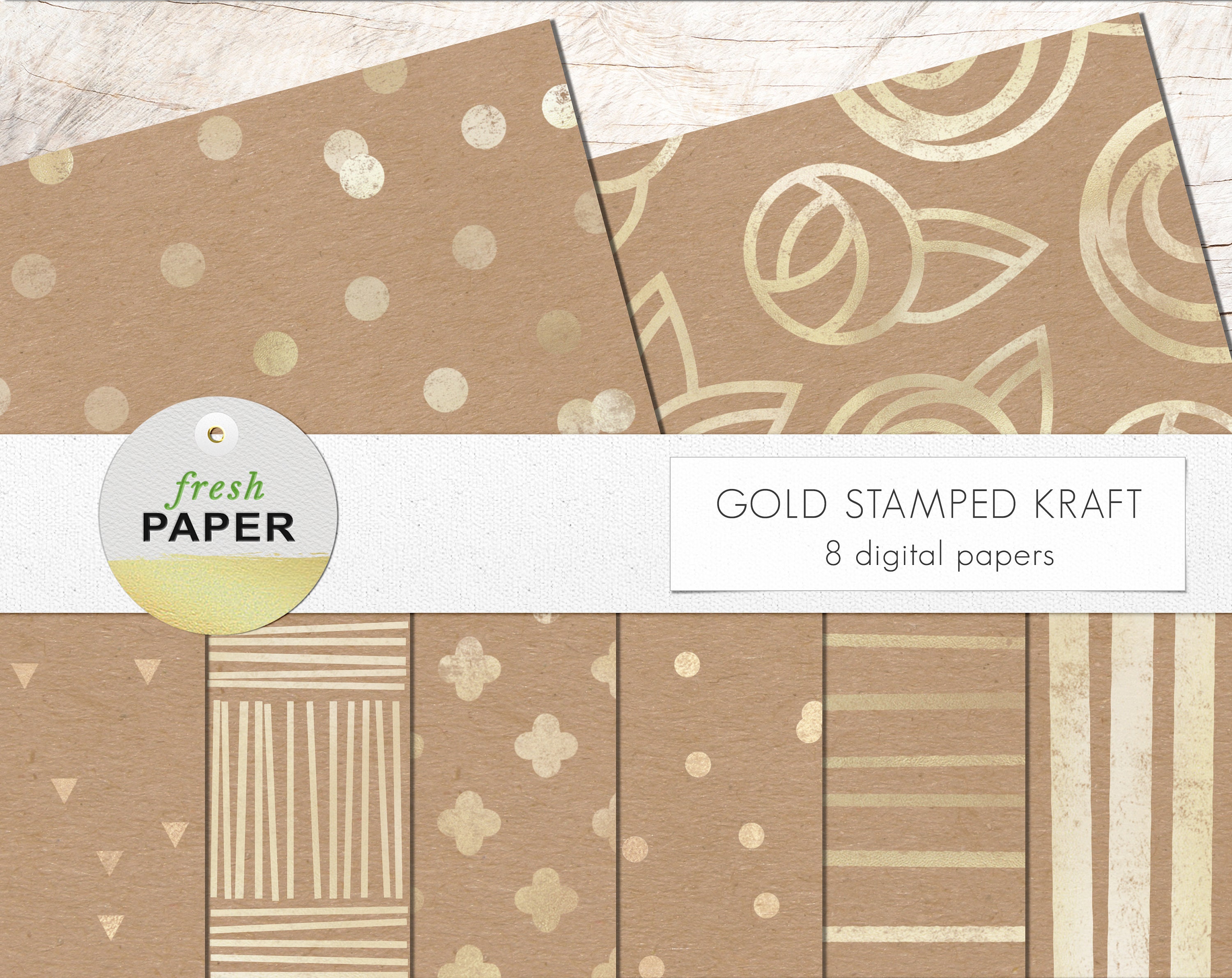 Gold Stamped Digital Kraft Paper Kraft Digital Paper Gold Etsy