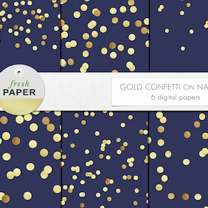 Navy and gold confetti digital paper, gold confetti dot digital paper, navy and gold confetti, gold confetti on navy