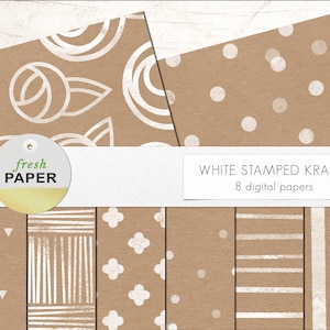 Papel kraft digital estampado blanco, papel digital kraft, papel kraft digital, papel de boda digital, blanco sobre papel kraft
