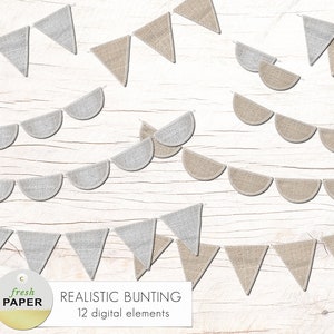Digital bunting, bunting clipart, clipart bunting, burlap bunting, wedding clipart, bunting, burlap, flags, scrapbook