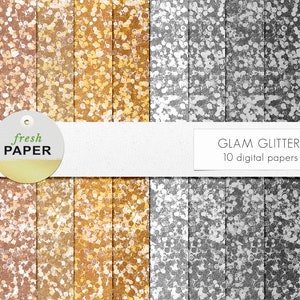 Metallic glitter digital paper, gold glitter digital paper, silver glitter digital paper, digital glitter texture, digital glitter