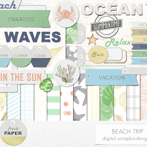 Beach digital scrapbook kit, ocean digital paper, ocean clipart, beach clipart, beach digital paper