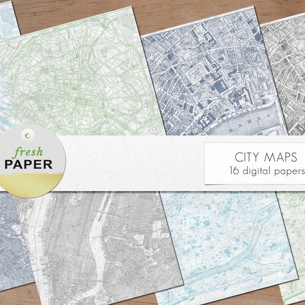 Map digital paper, city maps, vintage maps, maps, London map, Rome map, Paris map, New York map