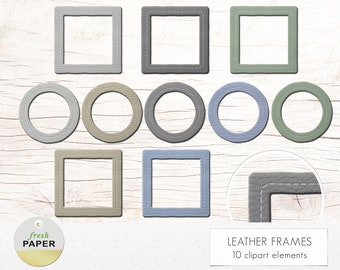 Digitale Leder-Bilderrahmen, quadratische digitale Rahmen, Clipart Rahmen, Scrapbook Rahmen, digitale Bilderrahmen, Rahmen Clipart, Kreis Rahmen