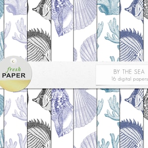 Ocean digital paper, digital paper, nautical digital paper, beach digital paper, fish digital paper, seashell paper, sea digital paper