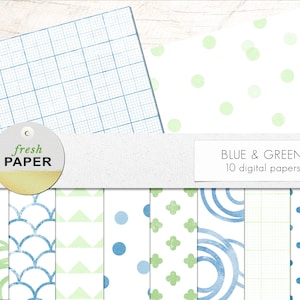 Blue and green digital paper, blue digital paper, stamped digital paper, green digital paper, blue and green paper pack, baby boy paper
