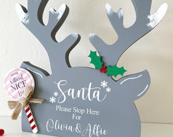 Personalised Santa Stop Here Sign - Santa Sign - Christmas Sign - Grey Christmas Decor - Christmas Decor