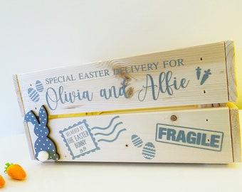 Personalised Easter Wooden Crate - Easter Bunny Crate - Easter Hamper - Personalised Easter Box - Easter Gift Box
