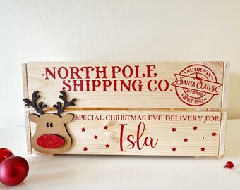 Christmas Eve Crate - Wooden Christmas Eve Crate - Personalised Christmas Eve Box - Reindeer - Xmas Eve Box - Christmas Eve