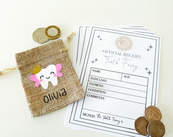 Tooth Fairy Bag and Receipts - Tooth Fairy Gift - Tooth Fairy Bag - Kids Gifts