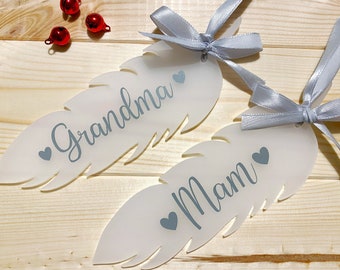 Personalised Feather Decoration - In Memory Decoration - Personalised Christmas - Personalised Christmas Decoration - Family - Gift