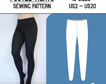 Footed tights sewing pattern + guide - Sizes US2 - US20 - A4, A0 and US letter - Instant digital download