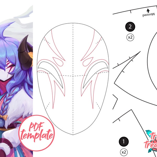 DIY Spirit Blossom Kindred mask from League of Legends - EVA foam pattern