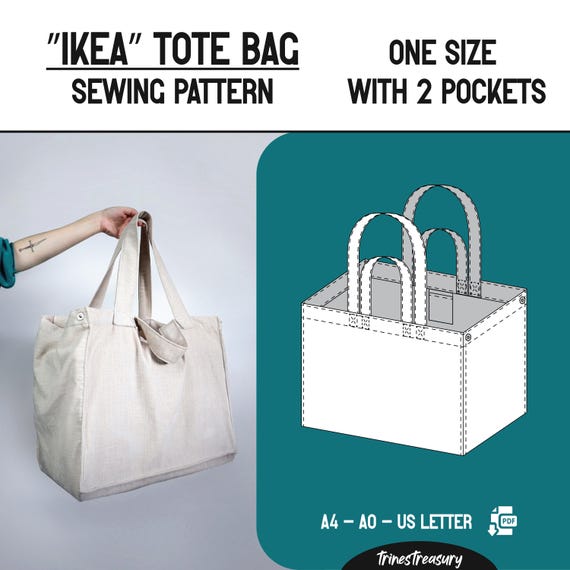 Ikea-inspired Tote Bag Sewing Pattern + Guide - A4, A0 and