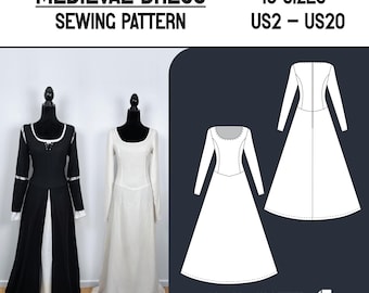 Medieval under- and overdress sewing pattern + guide - Now in sizes XS - 2XL! A4 and US letter - Instant digital download