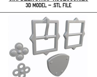 Puede incluir: Un conjunto de cinco accesorios de cinturón de metal plateado para manualidades. El conjunto incluye dos hebillas, dos piezas decorativas con cuatro agujeros y una pieza en forma de escudo con cuatro agujeros.