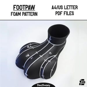 Puede incluir: Patrón de pata de espuma negra para manualidades. El patrón está marcado con líneas y números blancos. El patrón es para archivos PDF A4/US Letter.
