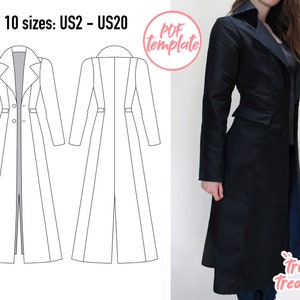 Basic trench coat sewing pattern + guide - Now in sizes US2 - US20! A4 and US letter - Instant digital download