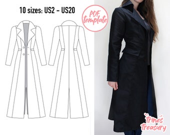 Basic trench coat sewing pattern + guide - Now in sizes US2 - US20! A4 and US letter - Instant digital download